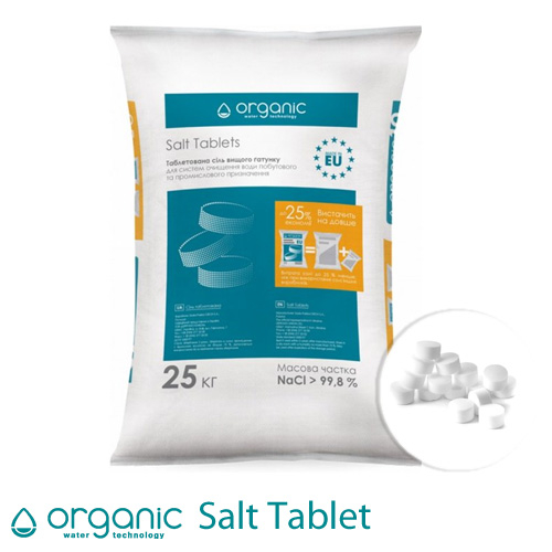 Таблетована сіль Organic, мішок 25 кг/28,3 л (NaCl 99,8%)