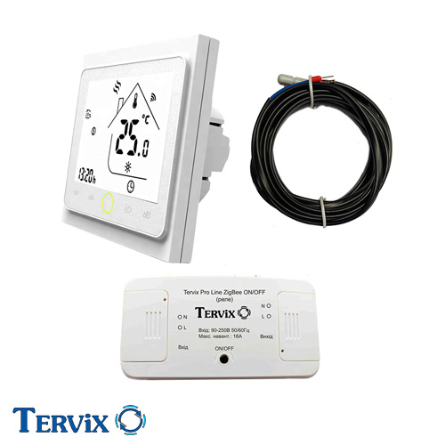 Комплект бездротового керування опаленням Tervix Pro Line ZigBee: вбудований термостат + реле On/Off 220В (495121)