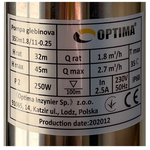 Свердловинний насос  3" OPTIMA 3SDm1.8/11, 0.25 кВт, 45 м, пульт, кабель 1,5 м (000021396)