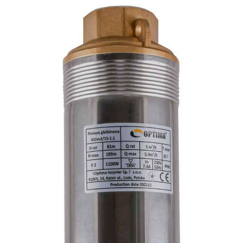 Свердловинний насос OPTIMA 4SDm3/15, 1.1 кВт, 109 м, пульт, кабель 1.5 м (000023192)