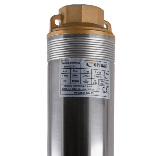 Скважинный насос OPTIMA 4SDm3/15, 1.1 кВт, 109 м, пульт, кабель 60 м (000023193)