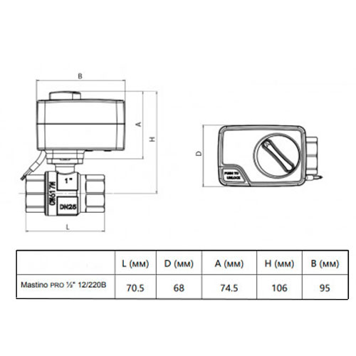 Кран шаровый с электроприводом Mastino 12В 1/2" (006302)