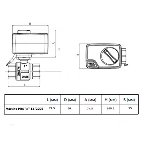 Кран кульовий з електроприводом Mastino 12В 3/4" (006303)