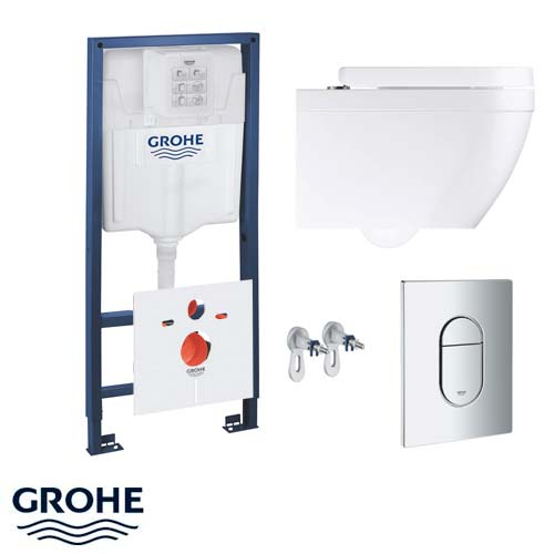 Комплект 5 в 1 Grohe Solido: инсталляция Rapid SL, кнопка Arena Cosmopolitan хром, унитаз Euro Ceramic с сиденьем (39536000)