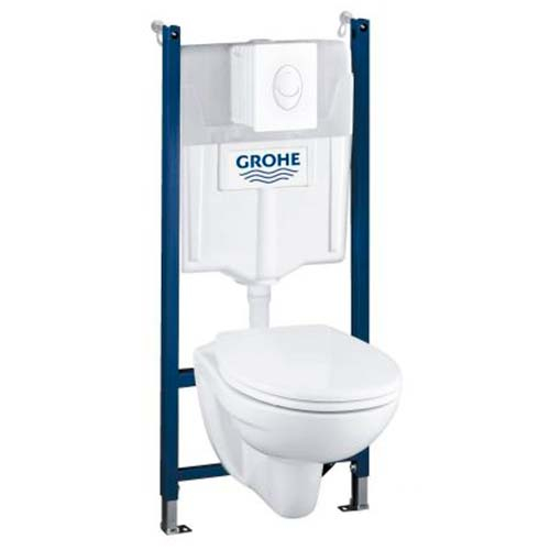 Комплект 5 в 1 Grohe Solido: инсталляция Rapid SL, кнопка Skate Air белая, унитаз Bau Ceramic с сиденьем (39116000)