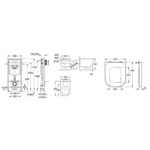 Комплект 3 в 1 Grohe: инсталляция Rapid SL, кнопка Skate Cosmopolitan хром, унитаз Euro Ceramic с сиденьем (UA39328CB1)