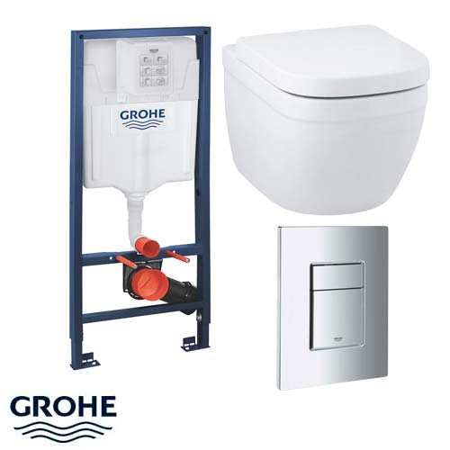Комплект 3 в 1 Grohe: инсталляция Rapid SL, кнопка Skate Cosmopolitan хром, унитаз Euro Ceramic с сиденьем (UA39328CB1)