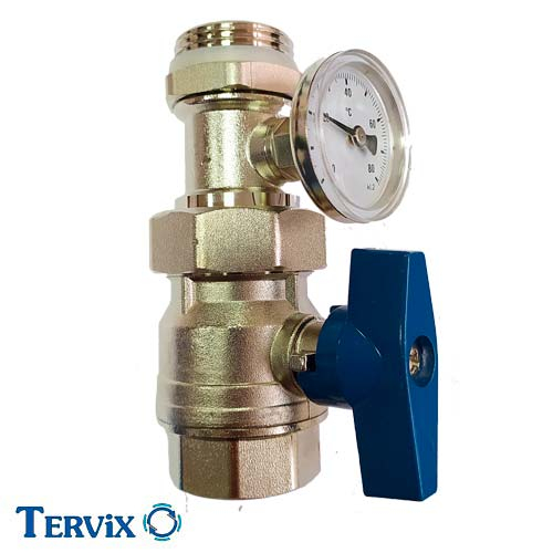 Кран с термометром Tervix 1" | синяя ручка (545020)