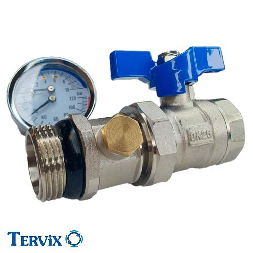 Кран с термоманометром Tervix G1"-Rp1" | синяя ручка (545023)