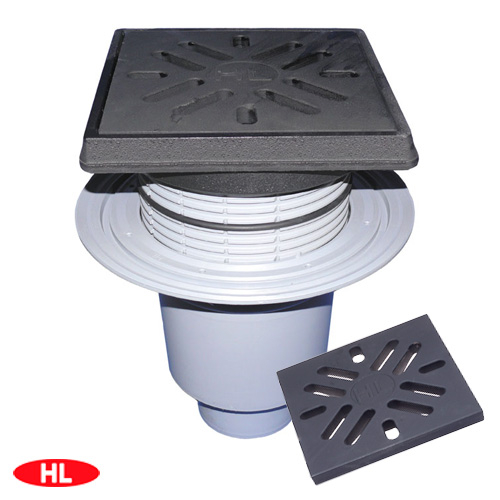 Трап уличный HL616.1/5 "Perfekt" DN160 с чугунной решеткой 226х226мм
