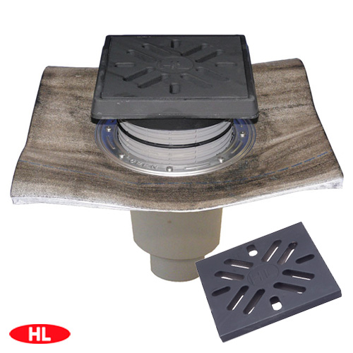 Трап уличный HL616.1H/1 "Perfekt" DN110 с чугунной решеткой 226х226мм и битумным полотном