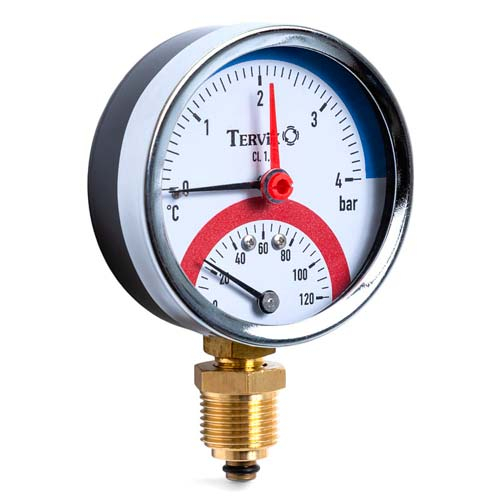 Термоманометр Tervix Pro Line 80 мм | 1/2" I 0-6 бар I 0-120°С (357317)