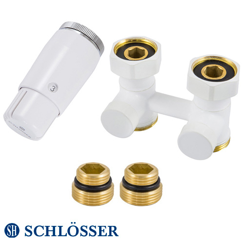 Комплект радиаторный Schlösser Standard Mini 3/4"x3/4" прямой, +2 шт. ниппель 1/2"х3/4", термоголовка Mini M30x1.5 (600800055)