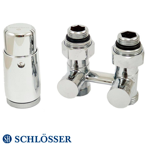 Комплект радиаторный Schlösser Standard Mini 3/4"x3/4" прямой, +2 шт. ниппель 1/2"х3/4", термоголовка Mini M30x1.5 (600800057)