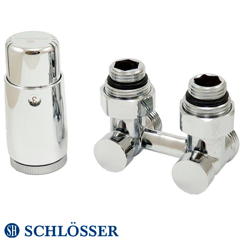 Комплект радиаторный Schlösser Standard Mini 3/4"x3/4" угловой, +2 шт. ниппель 1/2"х3/4", термоголовка Mini M30x1.5 (600800058)