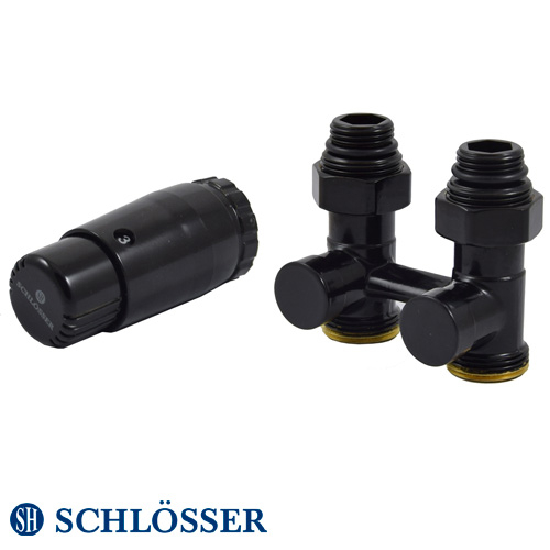 Комплект радиаторный Schlösser Standard Mini 3/4"x3/4" прямой, +2 шт. ниппель 1/2"х3/4", термоголовка Mini M30x1.5 (600800066.RAL90051)