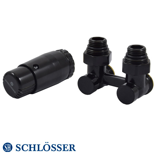 Комплект радиаторный Schlösser Standard Mini 3/4"x3/4" угловой, +2 шт. ниппель 1/2"х3/4", термоголовка Mini M30x1.5 (600800067.RAL90051)