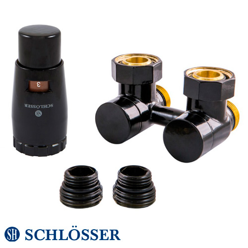 Комплект ексклюзивних вузлів Schlösser GZ 3/4 x M 22х1, 5, кутовий, +2 шт. ніпель, термоголовка MINI M30x1.5 (601000044.RAL90051)