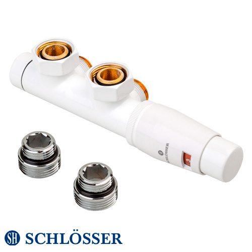 Комплект термостатический Schlösser Duo-Plex 3/4" x M22x1,5 угловой правый +2 шт. нипель термоголовка MINI (602100167)