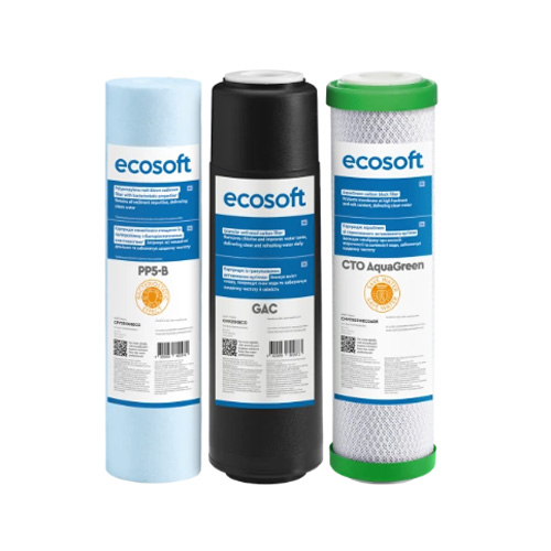 Покращений комплект картриджів Ecosoft 1-2-3 для фільтрів зворотного осмосу із функцією економії води (CHV3ECOAGR)