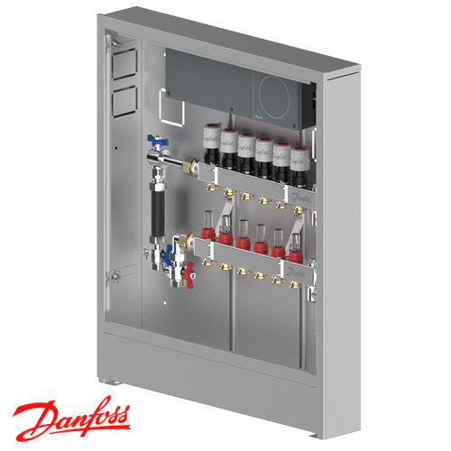Распределительная станция регулировки теплого пола Danfoss UnoFloor Basic 6L, левое (088X3106)