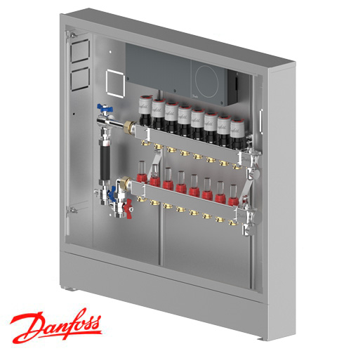 Распределительная станция регулировки теплого пола Danfoss UnoFloor Basic 8L, левое (088X3108)